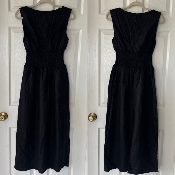 Reformation Davie Dress Black 100% Linen Womens Size 4 Sleeveless Smocked Ruched - Picture 1 of 16